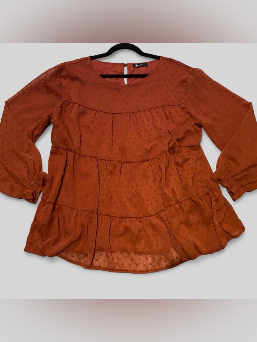 Women's Rust Orange Tiered Swiss Dot Blouse